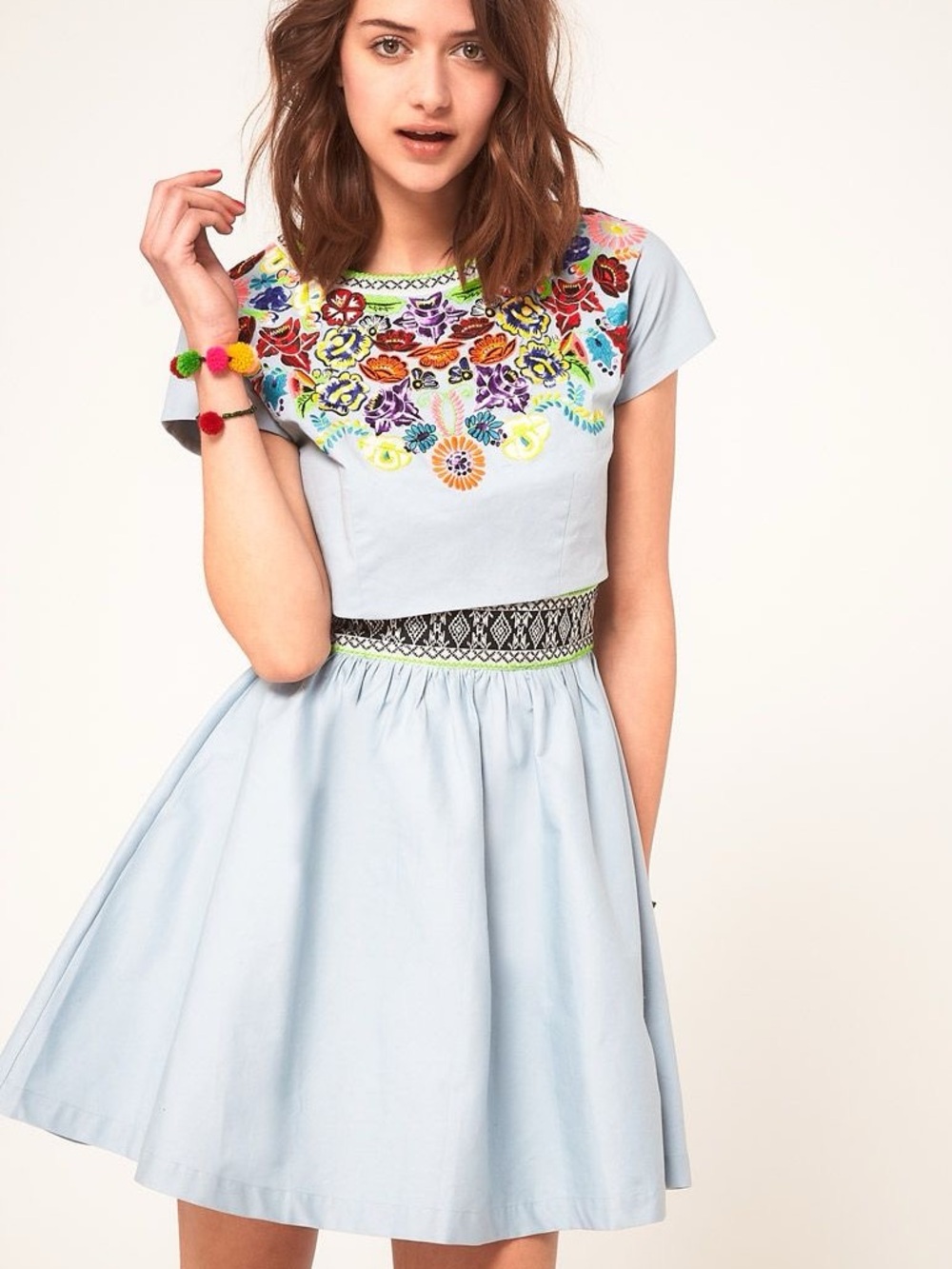 ASOS Light Blue Embroidered Floral Crop Top Dress
